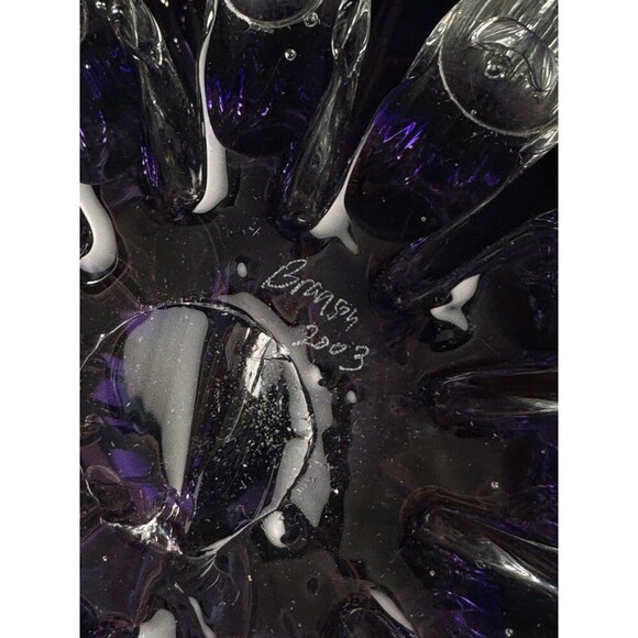 Large 14" Ed Branson Signed 2003 Blown Art Glass Arbor Violet Centerpiece Bowl - Picture 9 of 14